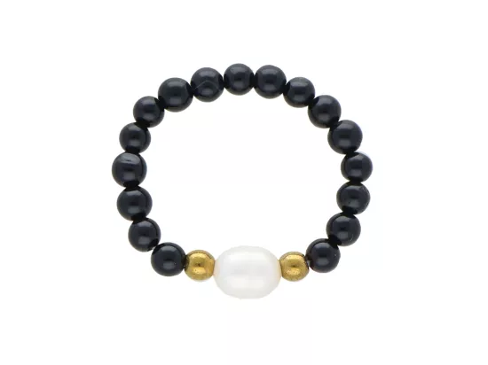 R5A80 PIERŚCIONEK ONYKS PERŁA NATURALNA I STAL CHIRURGICZNA