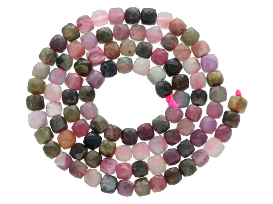 K7B45 TURMALIN KOSTKI FASETOWANE 4/4 mm - 1 SZNUR