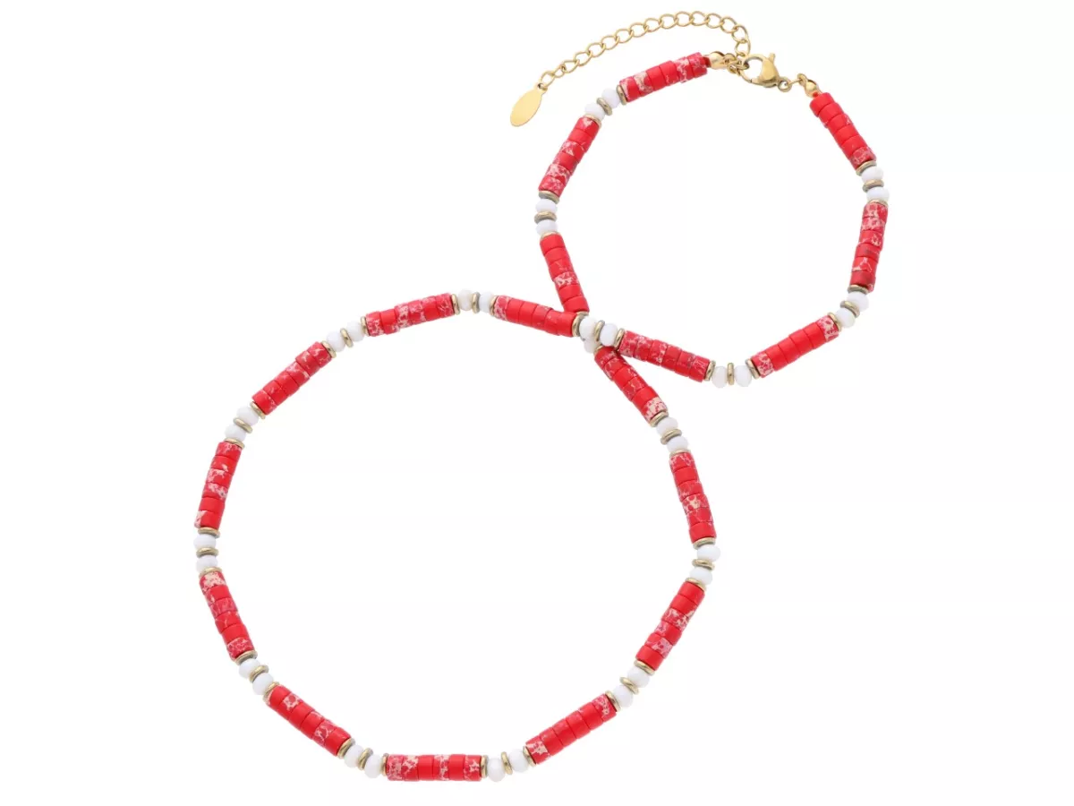 N3O10 NASZYJNIK JASPIS CESARSKI MASA PERŁOWA I HEMATYT