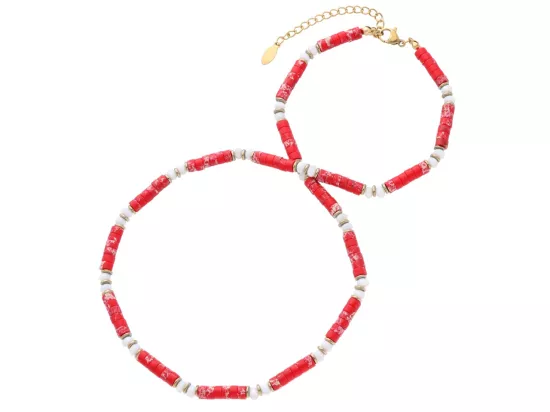 N3O10 NASZYJNIK JASPIS CESARSKI MASA PERŁOWA I HEMATYT