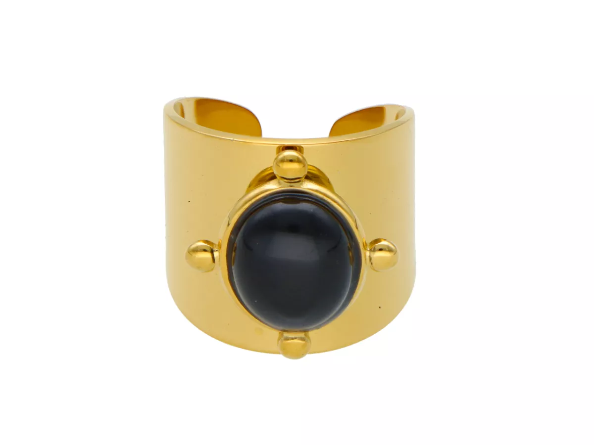 R4A83 PIERŚCIONEK ONYKS STAL CHIRURGICZNA 1 SZTUKA