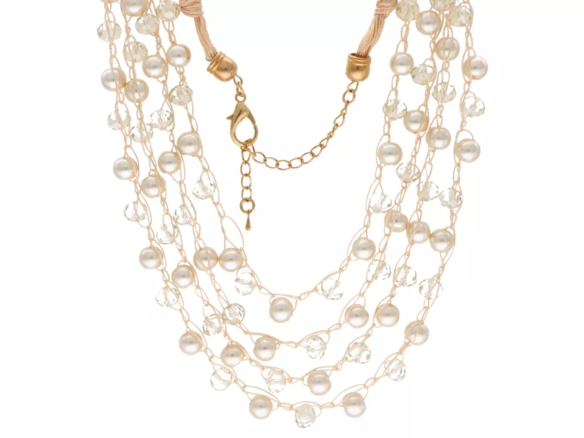 N2P37 NASZYJNIK PERŁY SZKLANE I KRYSZTAŁKI