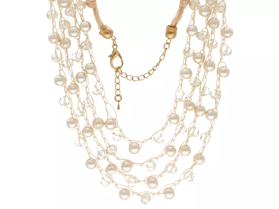 N2P37 NASZYJNIK PERŁY SZKLANE I KRYSZTAŁKI