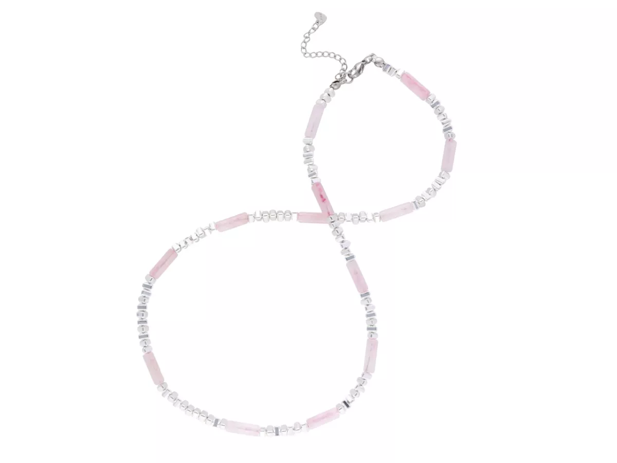 N3L62 NASZYJNIK KWARC RÓŻOWY Z HEMATYTEM