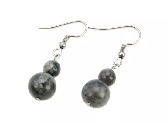 U1J35 KOLCZYKI CZARNY LABRADORYT I STAL CHIRURGICZNA KULE 1 PARA