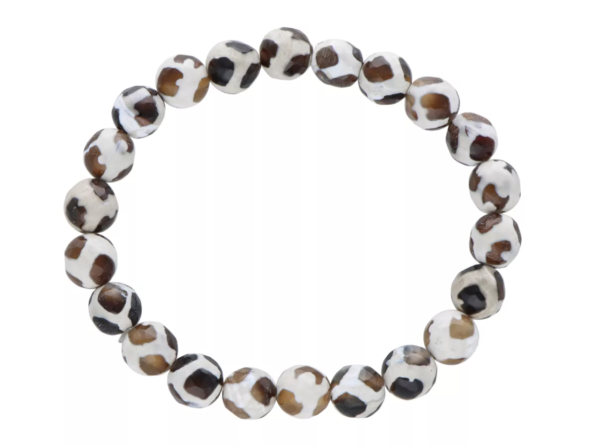 R4J46 BRANSOLETKA AGAT TYBETAŃSKI KULE FASETOWANE 8 mm