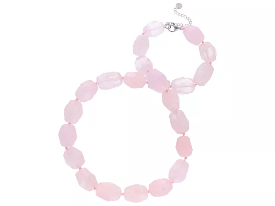 N3L29 NASZYJNIK KWARC RÓŻOWY BRYŁKI FASETOWANE