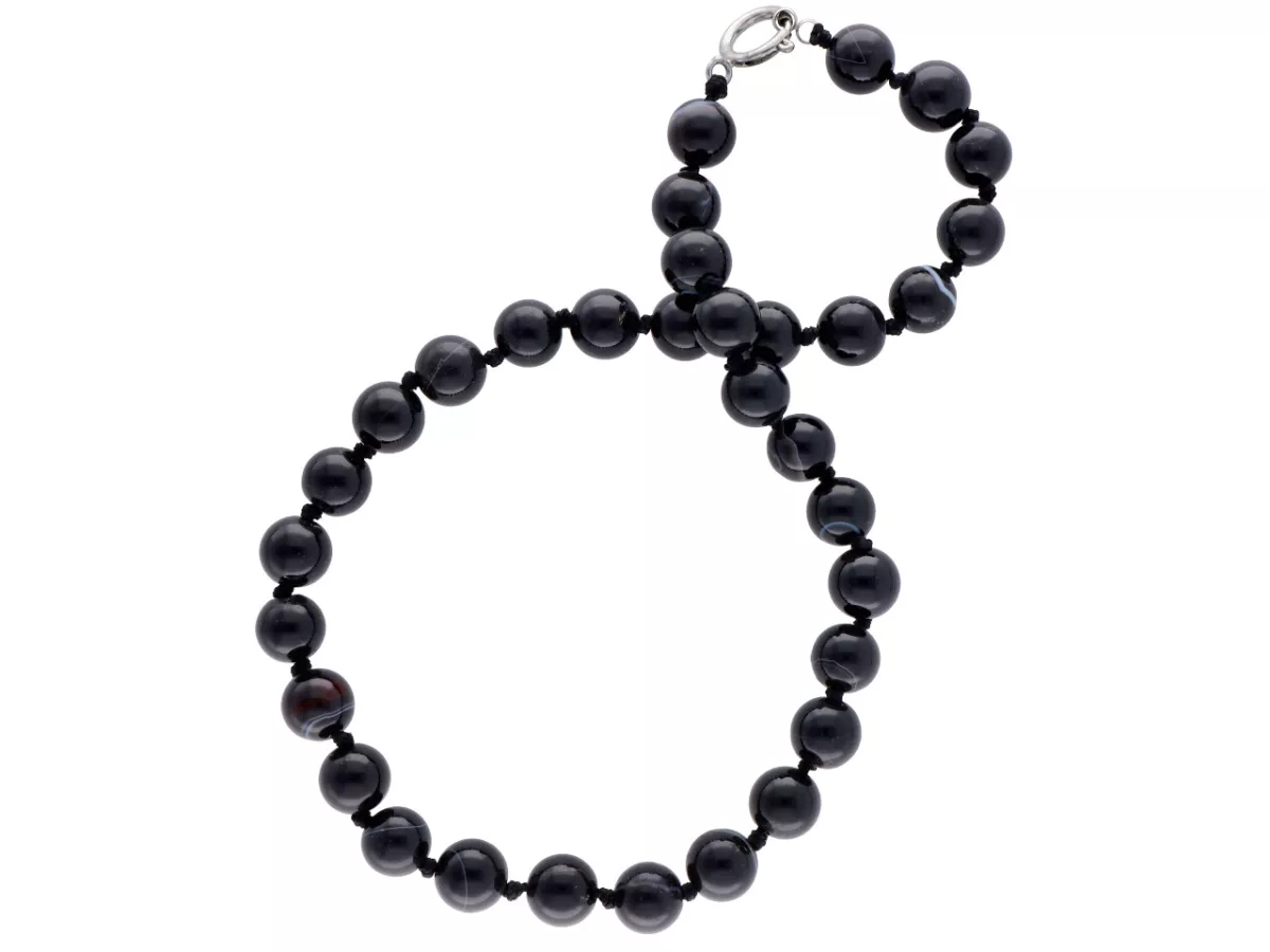 N1Z00 NASZYJNIK AGAT CZARNY KULE 12 mm