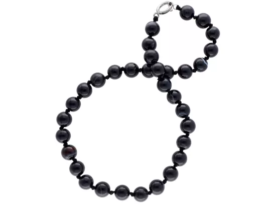 N1Z00 NASZYJNIK AGAT CZARNY KULE 12 mm