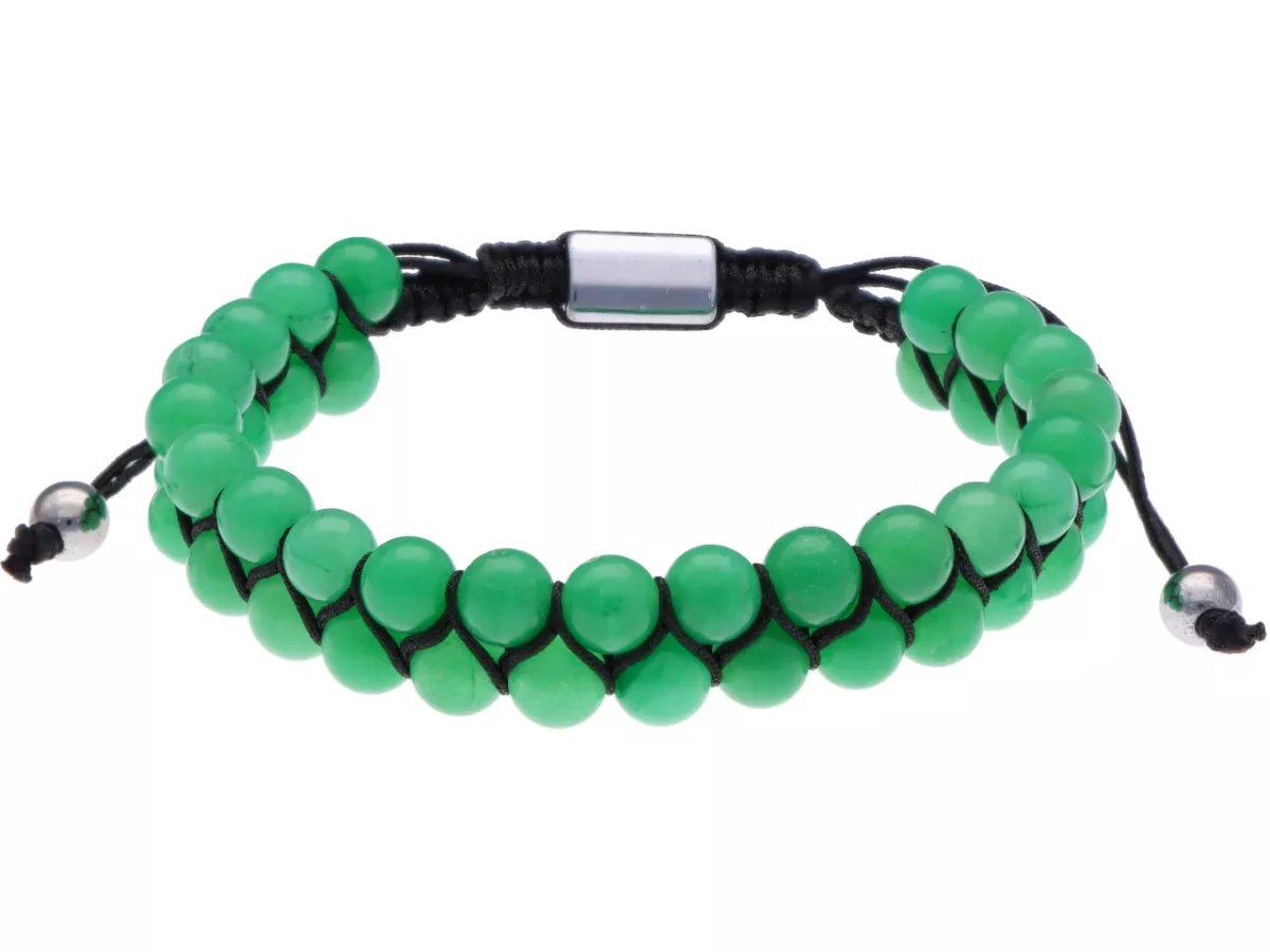 R4T30 BRANSOLETKA SHAMBALLA JADEIT ZIELONY I STAL CHIRURGICZNA