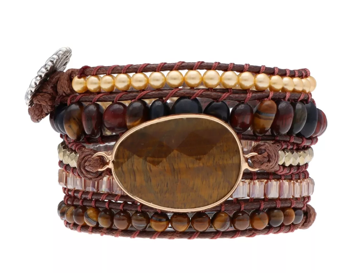 R4W83 BRANSOLETKA 3w1 MIX KAMIENI KRYSZTAŁKI PERŁY STAL I SZNUREK