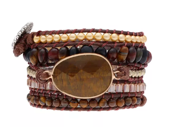 R4W83 BRANSOLETKA 3w1 MIX KAMIENI KRYSZTAŁKI PERŁY STAL I SZNUREK