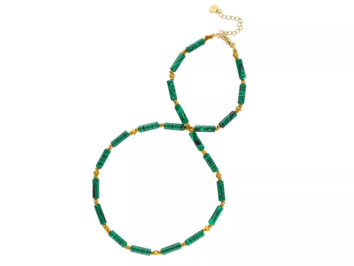 N3M76 NASZYJNIK MALACHIT I HEMATYT