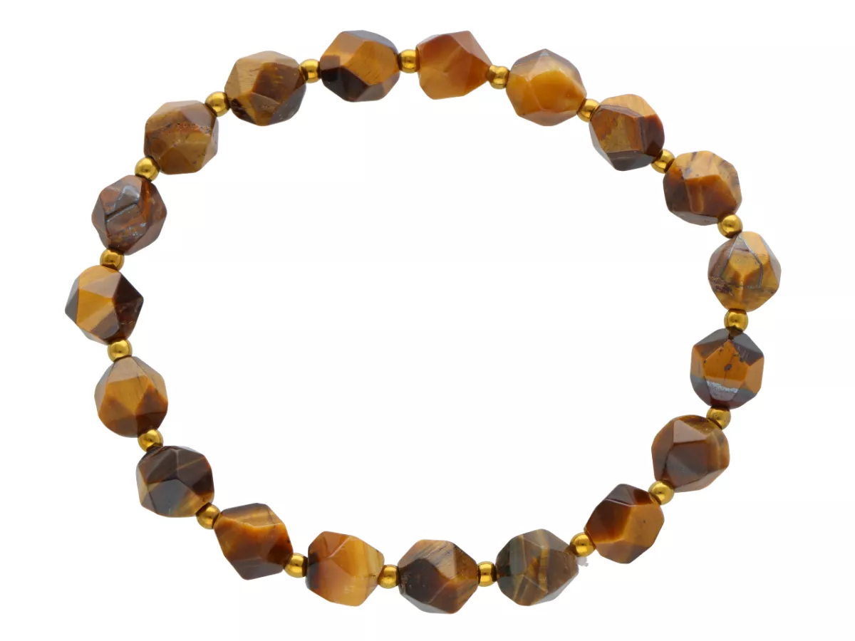 R4M26 BRANSOLETKA TYGRYSIE OKO DIAMENTOWY KULE FASETOWANE 8 mm