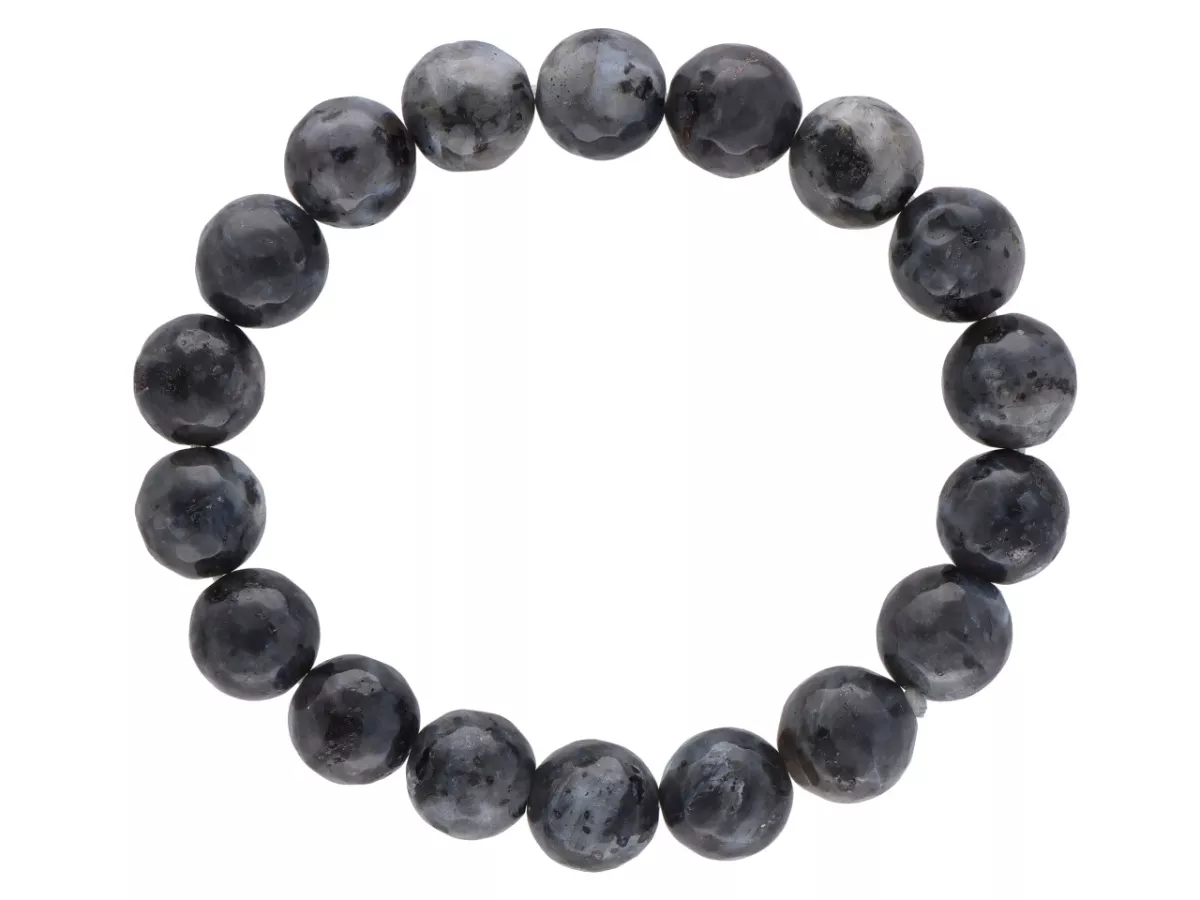 R2I68 BRANSOLETKA LABRADORYT CZARNY KULE FASETOWANE 10 mm
