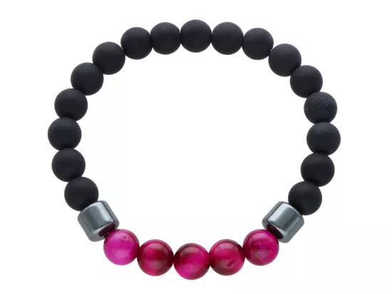 R4K43 BRANSOLETKA LAWA I TYGRYSIE OKO RÓŻOWE KULE 8 mm