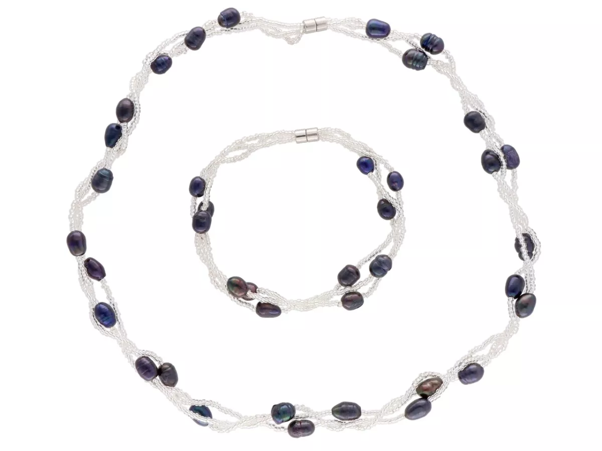 N3N08 NASZYJNIK I BRANSOLETKA PERŁY NATURALNE