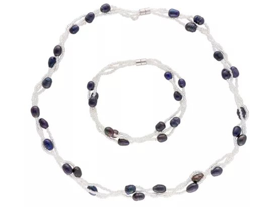 N3N08 NASZYJNIK I BRANSOLETKA PERŁY NATURALNE