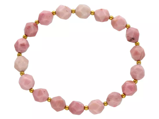 R4M37 BRANSOLETKA RODOCHROZYT DIAMENTOWY KULE FASETOWANE 8 mm