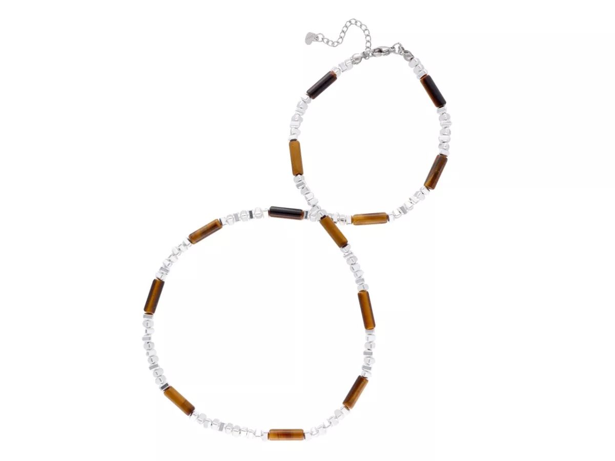 N3L63 NASZYJNIK TYGRYSIE OKO Z HEMATYTEM