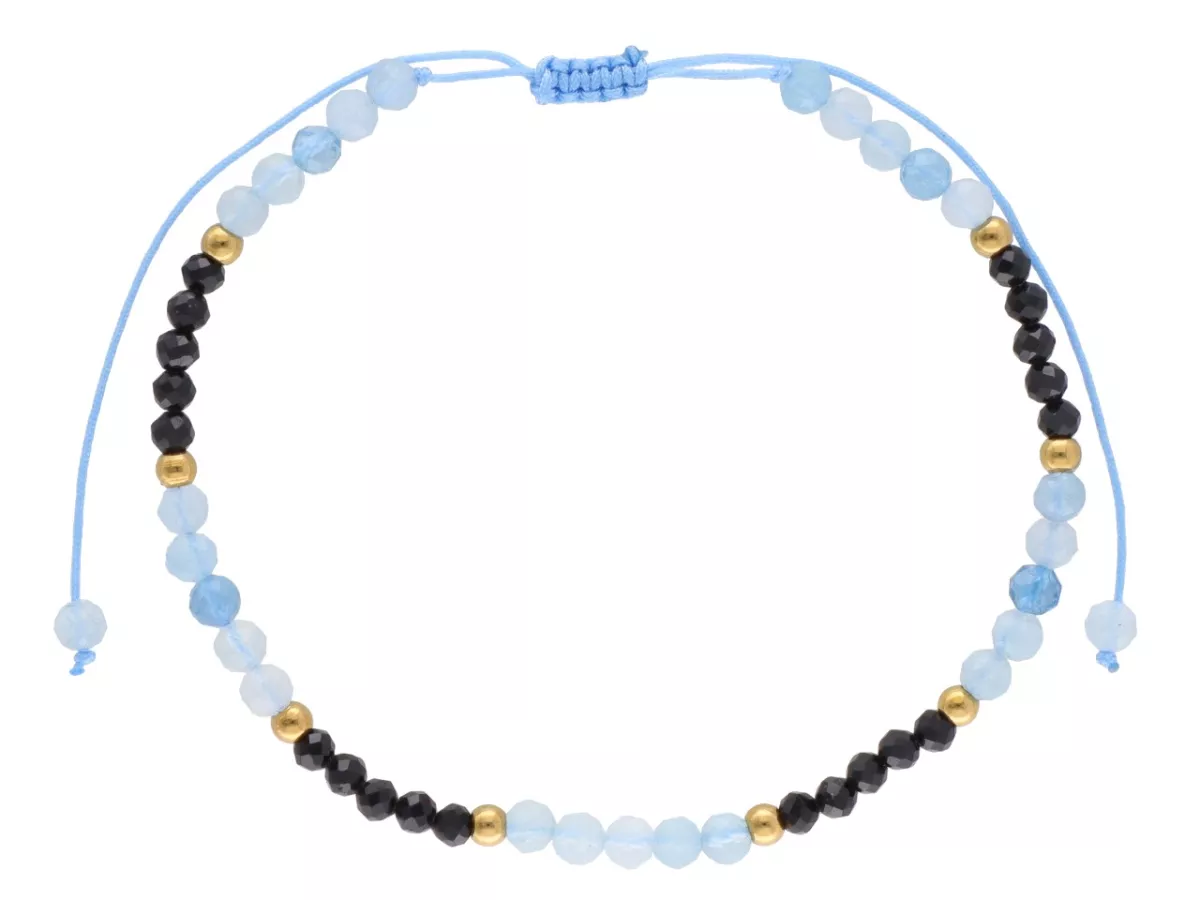 R4O21 BRANSOLETKA SHAMBALLA AKWAMARYN TURMALIN CZARNY I STAL