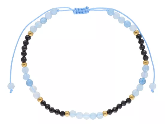 R4O21 BRANSOLETKA SHAMBALLA AKWAMARYN TURMALIN CZARNY I STAL