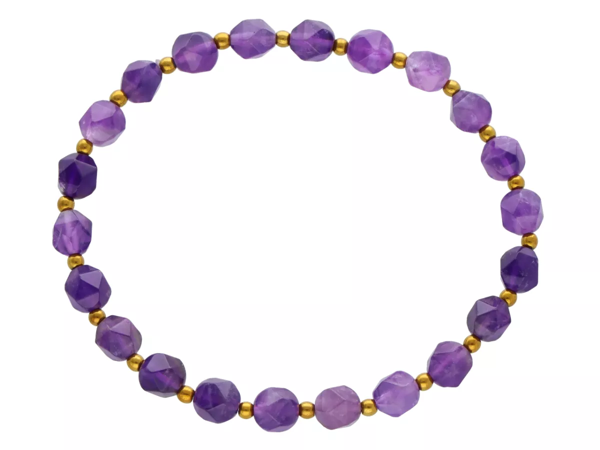 R4M09 BRANSOLETKA AMETYST DIAMENTOWY KULE FASETOWANE 6 mm