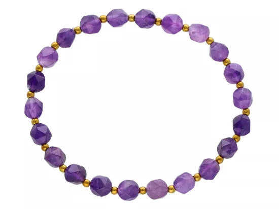 R4M09 BRANSOLETKA AMETYST DIAMENTOWY KULE FASETOWANE 6 mm