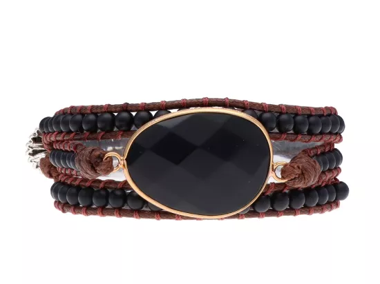 R4W92 BRANSOLETKA 2w1 MIX KAMIENI STAL CHIRURGICZNA I SZNUREK