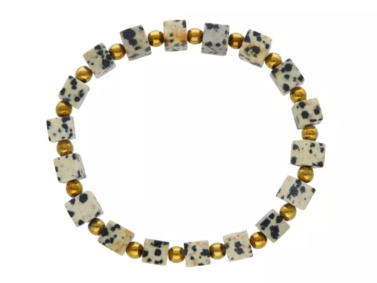 R4K57 BRANSOLETKA JASPIS DALMATYŃSKI KOSTKI 6,5 mm