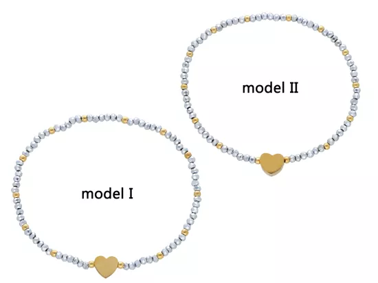 R4S73 BRANSOLETKA KRYSZTAŁKI HEMATYT I STAL CHIRURGICZNA NA GUMCE