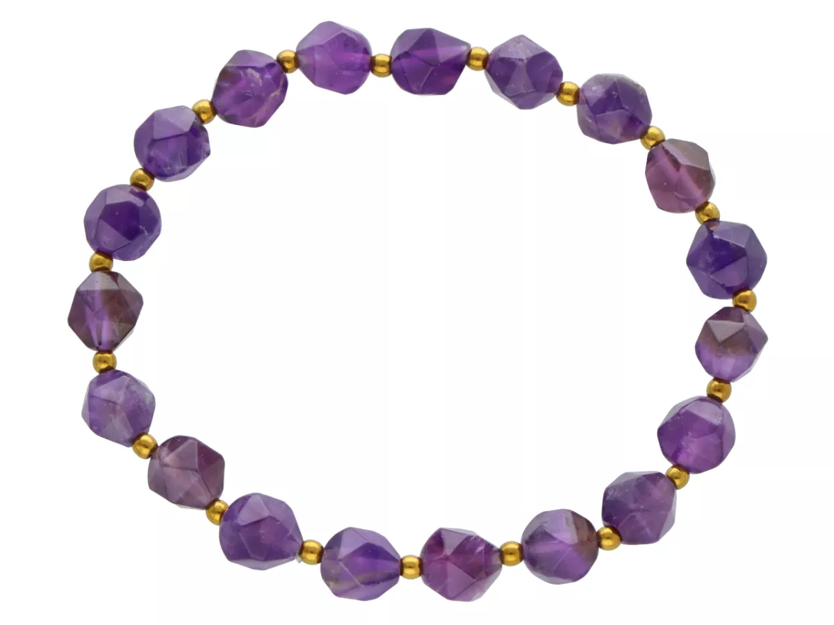 R4M24 BRANSOLETKA AMETYST DIAMENTOWY KULE FASETOWANE 8 mm