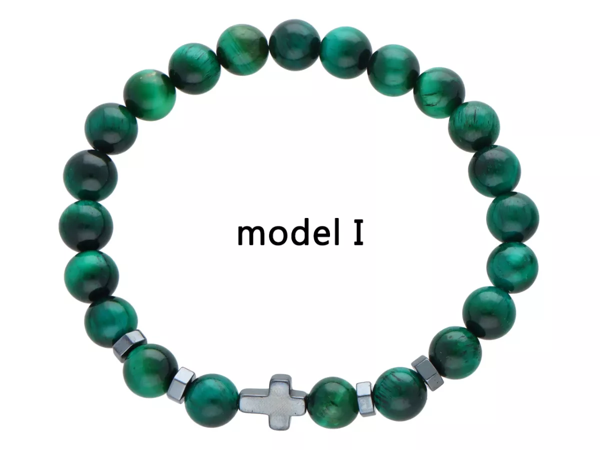 R4N96 BRANSOLETKA TYGRYSIE OKO ZIELONE KULE 8,5 mm