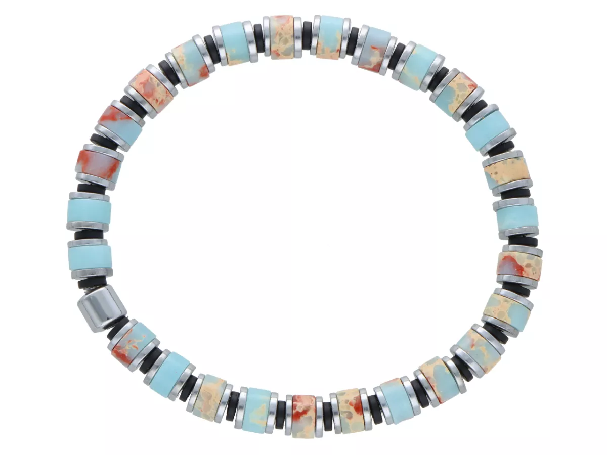 R4O64 BRANSOLETKA JASPIS CESARSKI KAMIEŃ TYGRYSI I HEMATYT