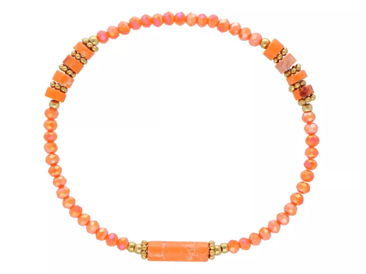 R5C88 BRANSOLETKA JASPIS CESARSKI KRYSZTAŁKI I STAL CHIRURGICZNA