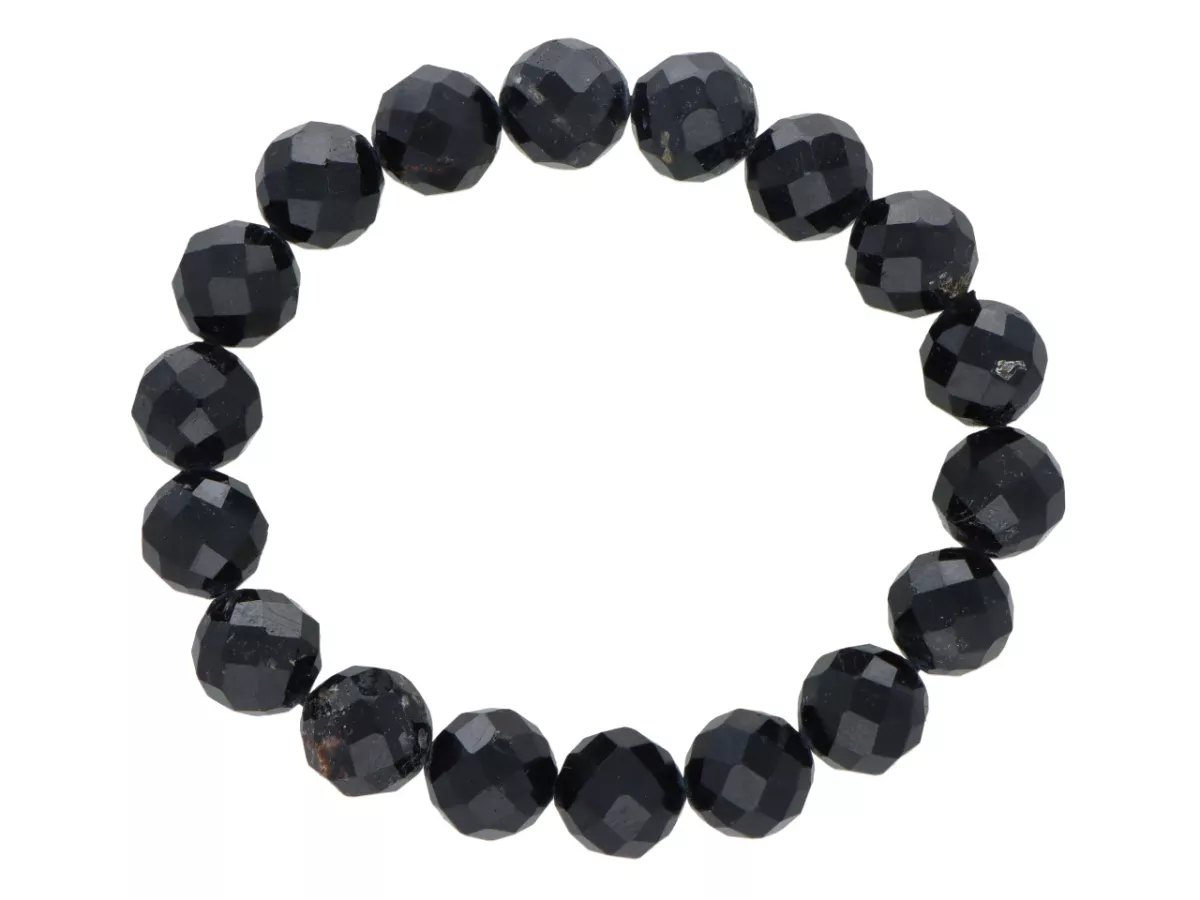 R4E01 BRANSOLETKA TURMALIN CZARNY KULE FASETOWANE 10 mm