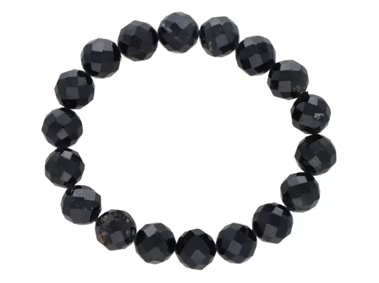 R4E01 BRANSOLETKA TURMALIN CZARNY KULE FASETOWANE 10 mm