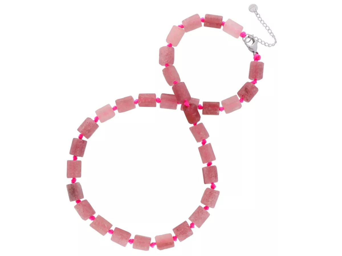 N3L37 NASZYJNIK KRYSZTAŁ GÓRSKI TRUSKAWKOWY MATOWY