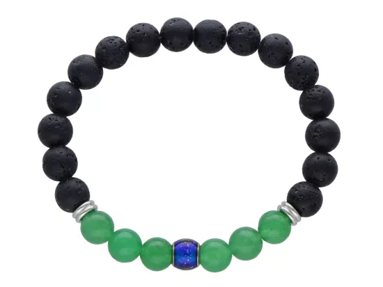 R4J75 BRANSOLETKA CZARNA LAWA I NEFRYT KULE 8,5 mm