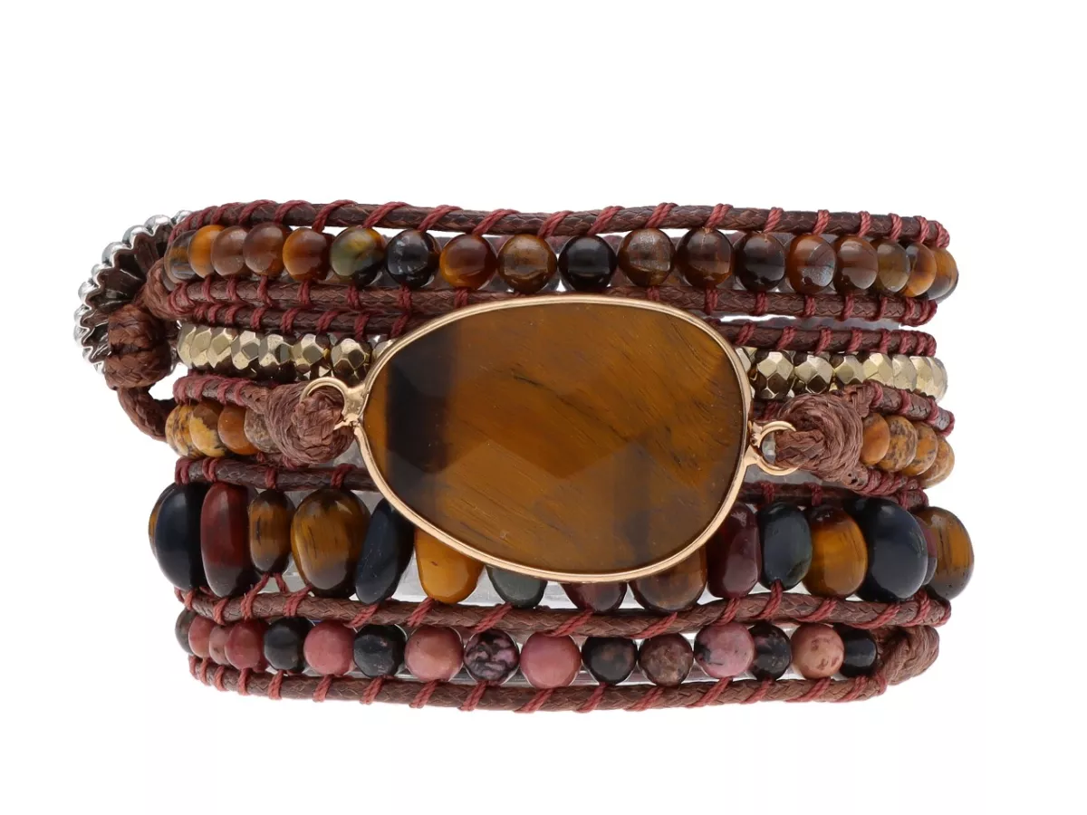 R4W78 BRANSOLETKA 3w1 MIX KAMIENI STAL CHIRURGICZNA I SZNUREK