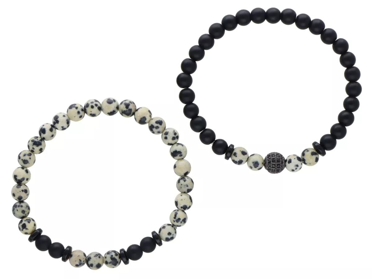 R4O27 ZESTAW BRANSOLETEK ONYKS MATOWY I JASPIS DALMATYŃSKI KULE