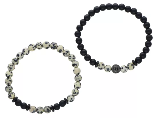 R4O27 ZESTAW BRANSOLETEK ONYKS MATOWY I JASPIS DALMATYŃSKI KULE