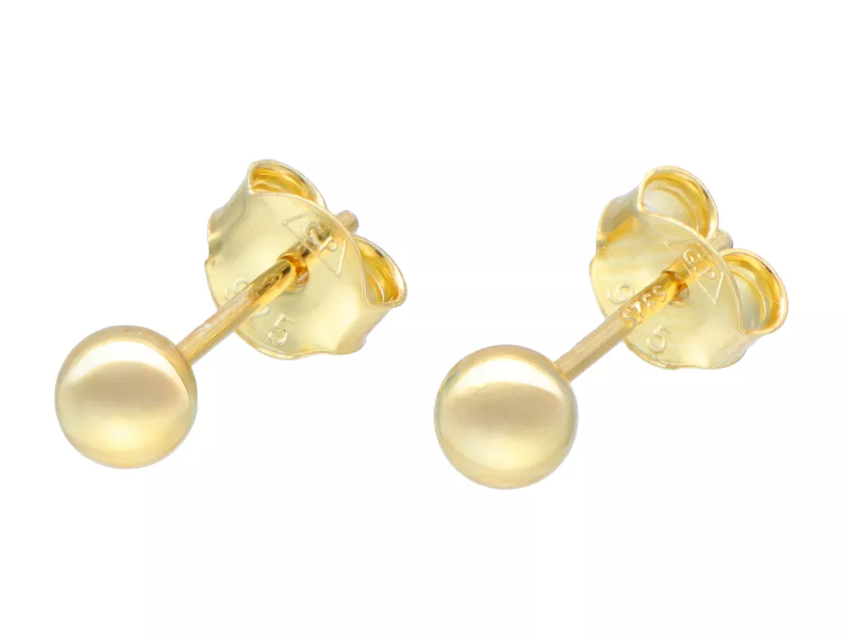 P3M24 KOLCZYKI KULKA 4 mm SREBRO 925 POZŁACANE - 1 PARA