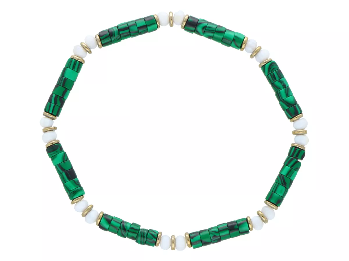 R5A37 BRANSOLETKA MALACHIT MASA PERŁOWA I HEMATYT