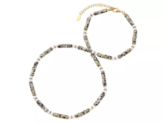 N3O06 NASZYJNIK JASPIS DALMATYŃSKI MASA PERŁOWA I HEMATYT