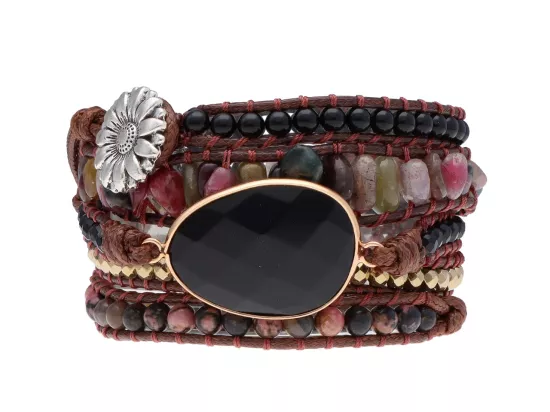 R4W75 BRANSOLETKA 3w1 MIX KAMIENI KRYSZTAŁKI STAL I SZNUREK