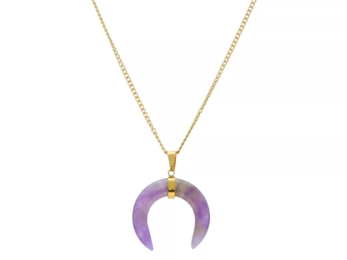 N3I27 NASZYJNIK RÓG OBFITOŚCI AMETYST I STAL CHIRURGICZNA