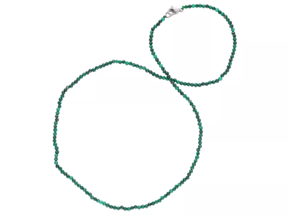 N2P30 NASZYJNIK MALACHIT KULE FASETOWANE 2 mm