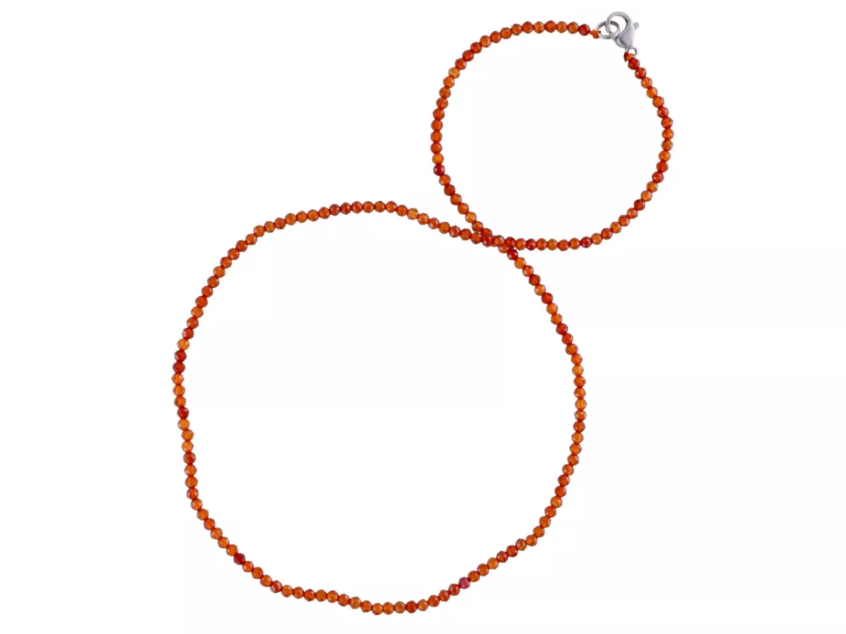 N2P11 NASZYJNIK POMARAŃCZOWY GRANAT KULE FASETOWANE 2 mm
