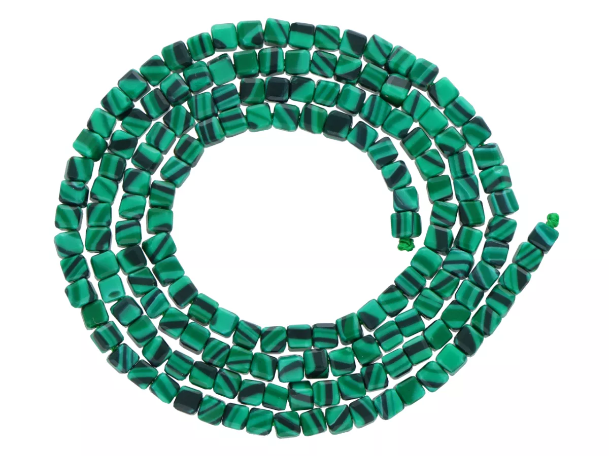 K7M46 MALACHIT KOSTKI FASETOWANE 2,5/2,5 mm - 1 SZNUR